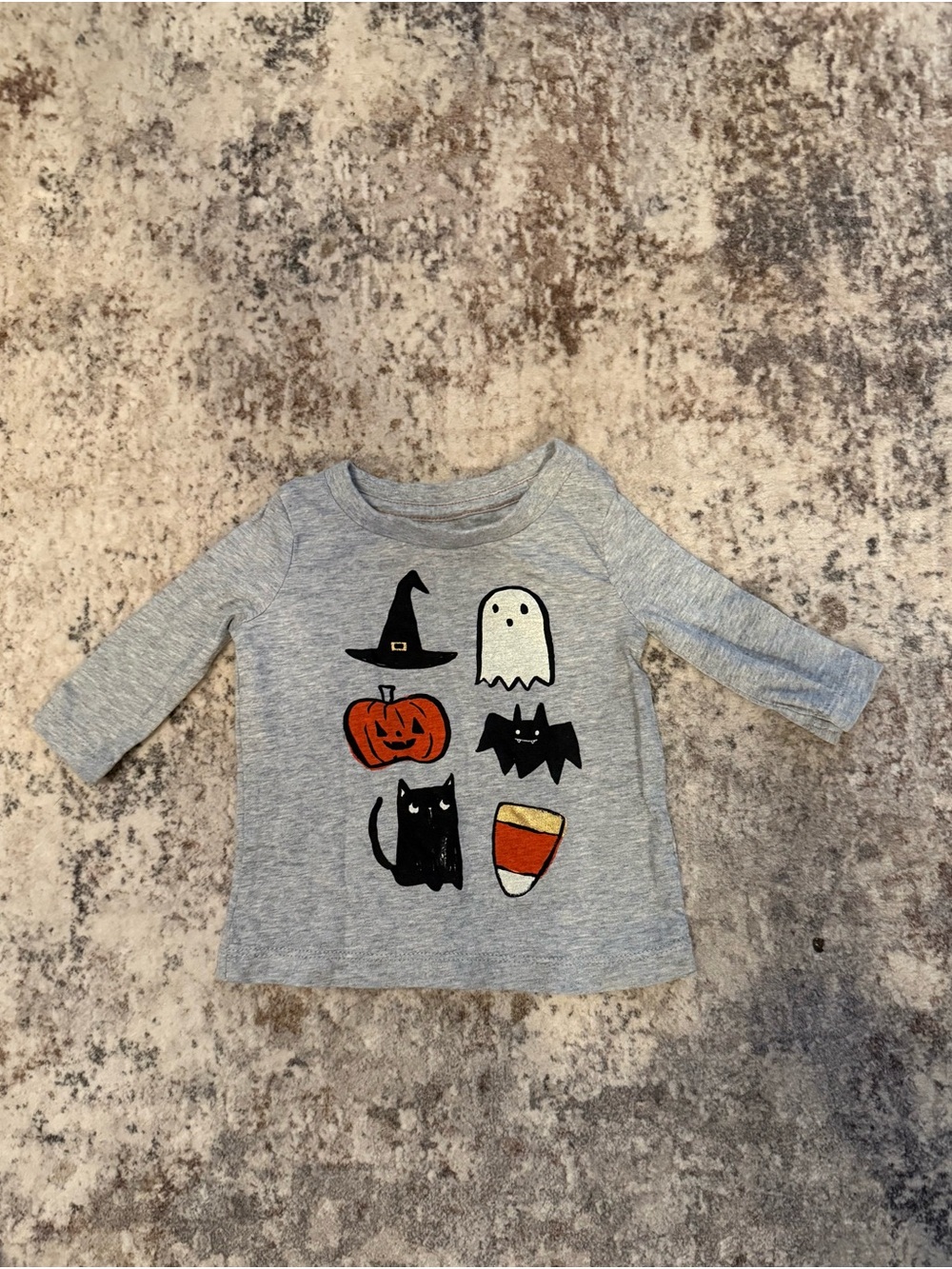 Gymboree Gray Halloween Graphic Long Sleeve Top with Black & Orange Accents